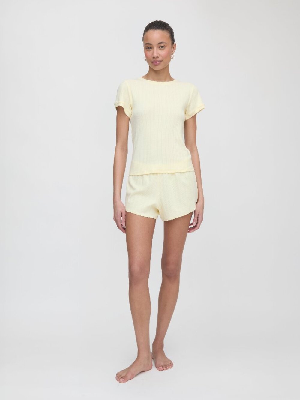 Hill House Pale Yellow Ribbed Short PJ Set